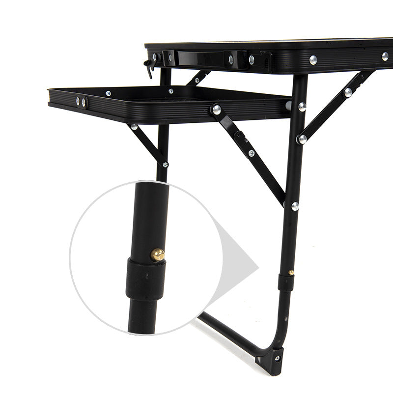 Black Portable Camping Table Heat Resistant Steel Mesh Top Foldable BBQ Desk with Side Wings Adjustable Height Aluminium Frame for Outdoor Picnic - Image 3