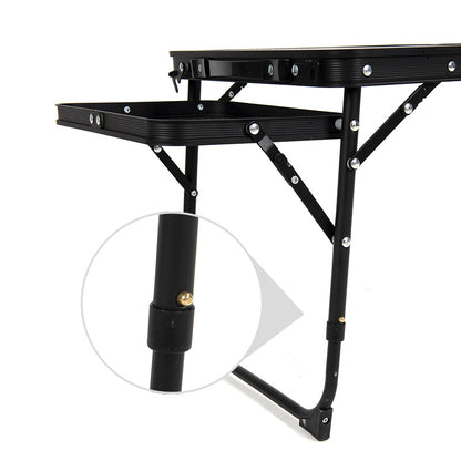 Black Portable Camping Table Heat Resistant Steel Mesh Top Foldable BBQ Desk with Side Wings Adjustable Height Aluminium Frame for Outdoor Picnic - Image 3