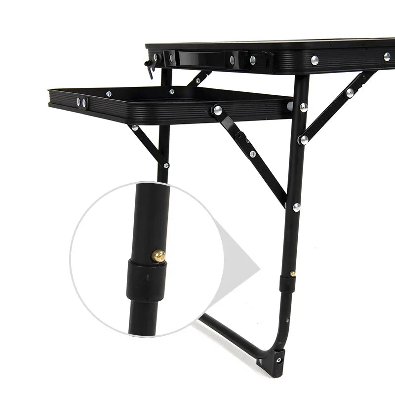 Black Portable Camping Table Heat Resistant Steel Mesh Top Foldable BBQ Desk with Side Wings Adjustable Height Aluminium Frame for Outdoor Picnic - Image 3