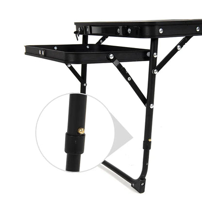Black Portable Camping Table Heat Resistant Steel Mesh Top Foldable BBQ Desk with Side Wings Adjustable Height Aluminium Frame for Outdoor Picnic - Image 3