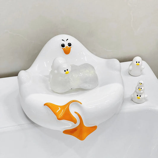 White Ceramic Seagull Soap Dish with Drainage Cute Cartoon Animal Soap Bar Holder for Bathroom Kitchen Sink Novelty Home Decor  - Image 2