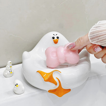 White Ceramic Seagull Soap Dish with Drainage Cute Cartoon Animal Soap Bar Holder for Bathroom Kitchen Sink Novelty Home Decor  - Image 3