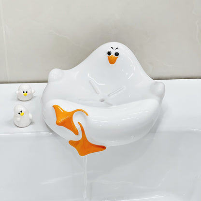 White Ceramic Seagull Soap Dish with Drainage Cute Cartoon Animal Soap Bar Holder for Bathroom Kitchen Sink Novelty Home Decor  - Image 4