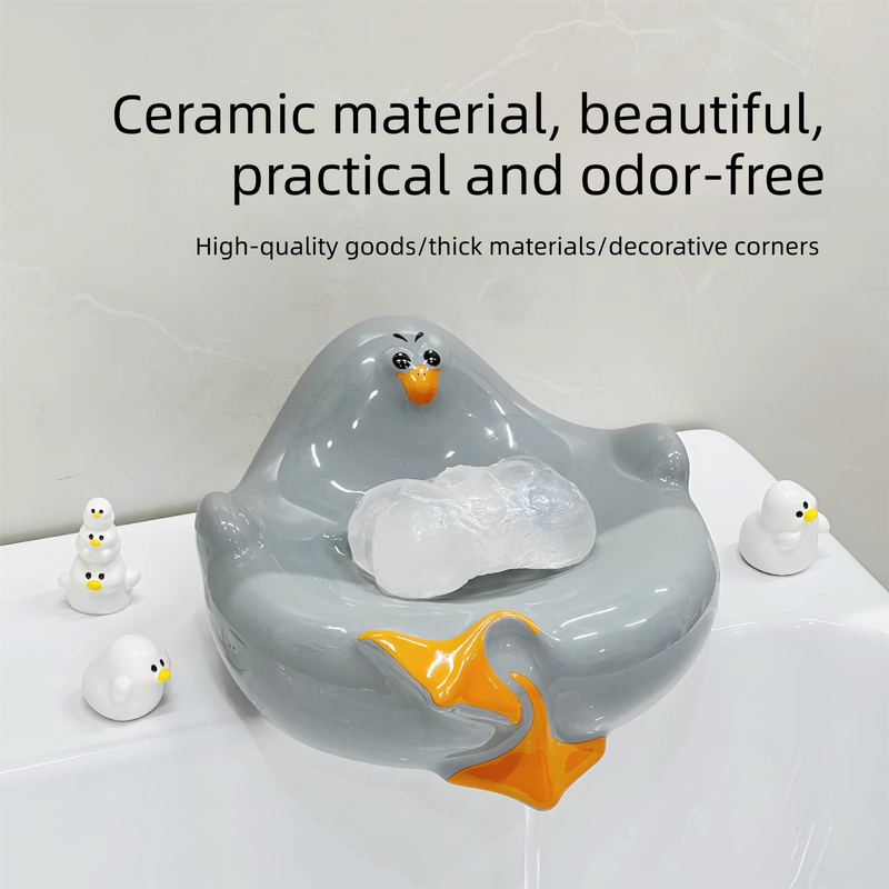 White Ceramic Seagull Soap Dish with Drainage Cute Cartoon Animal Soap Bar Holder for Bathroom Kitchen Sink Novelty Home Decor  - Image 5