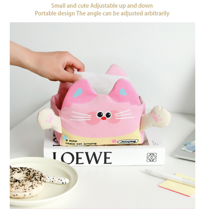 2 Pack Cute Desk Organiser Set Yellow Resin Cloud Pen Holder and Pink Plush Cat Tissue Box Cover for Home Office and Car Decor - Image 2