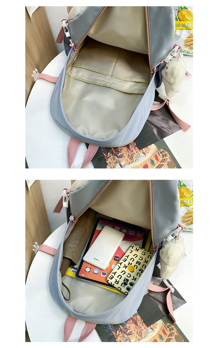 Women's Large Aesthetic School Backpack Black Nylon Daypack with Cute Bear Plushie & Pins For High School and University - Image 8
