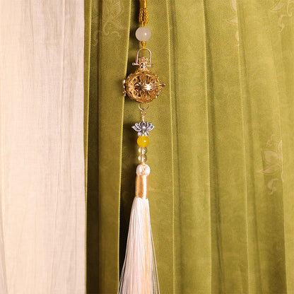 Vintage Silver Hollow Bell Pendant Mirror Ornament Openable Aromatherapy Locket with Tassel Bag Charm - Image 3