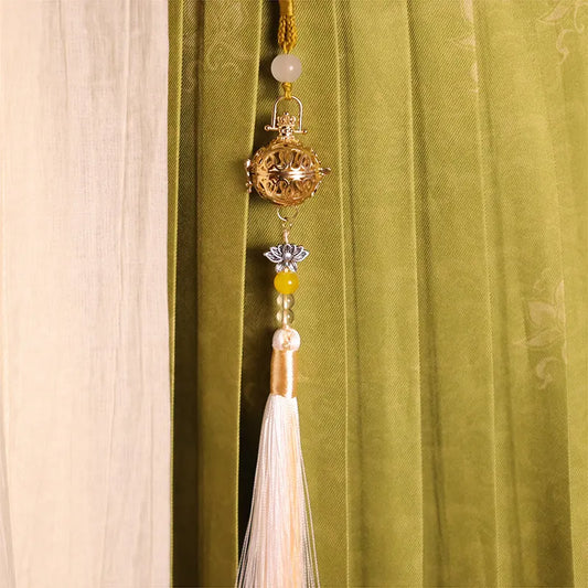 Vintage Silver Hollow Bell Pendant Mirror Ornament Openable Aromatherapy Locket with Tassel Bag Charm - Image 3