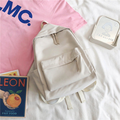 Aesthetic Off-white School Backpack with Cute Bear Plushie and Pin Large Capacity Nylon Laptop Daypack for High School and Uni Students - Image 2