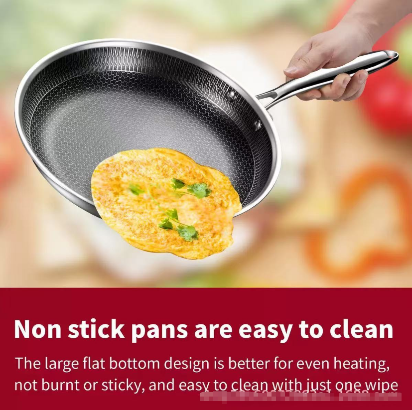 Stainless Steel Non-Stick Frying Pan 28CM Honeycomb Wok Skillet with Lid Induction Compatible Cookware Silver - Image 4