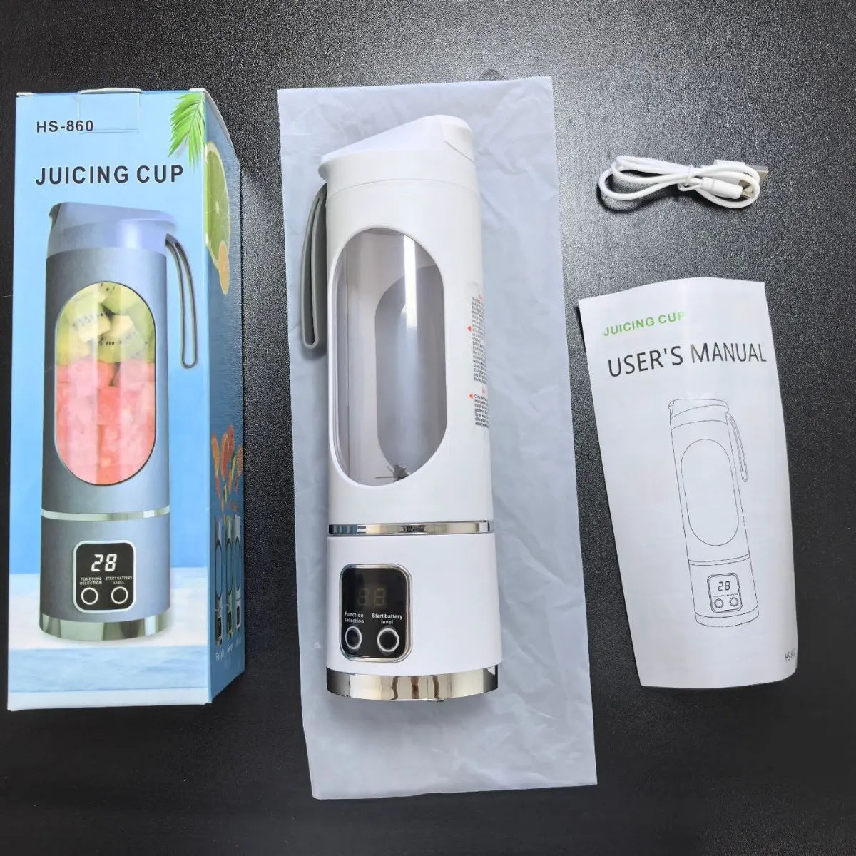 Portable Blender USB Rechargeable Juicer Cup Personal Smoothie Maker with Digital Display and Stainless Steel Blades White Ideal for Travel Gym and Office