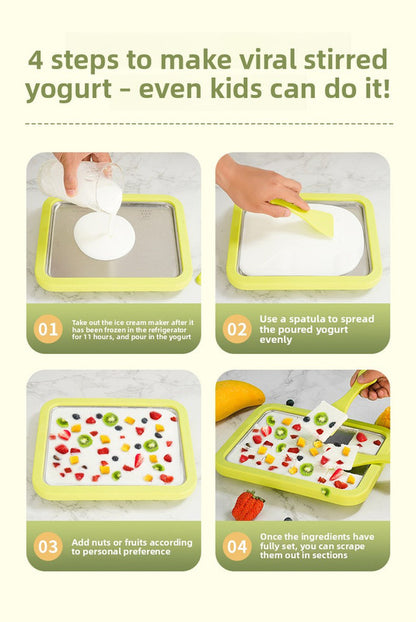 Green DIY Rolled Ice Cream Maker Pan Instant Frozen Yoghurt & Sorbet Tray 304 Stainless Steel No Electricity Required with Spatulas  - Image 8