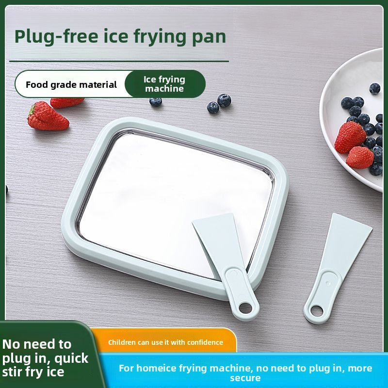 Green DIY Rolled Ice Cream Maker Pan Instant Frozen Yoghurt & Sorbet Tray 304 Stainless Steel No Electricity Required with Spatulas  - Image 9
