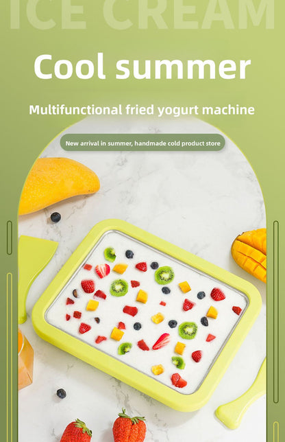 White DIY Rolled Ice Cream Maker Pan Instant Frozen Yoghurt & Sorbet Tray 304 Stainless Steel No Electricity Required with Spatulas  - Image 3
