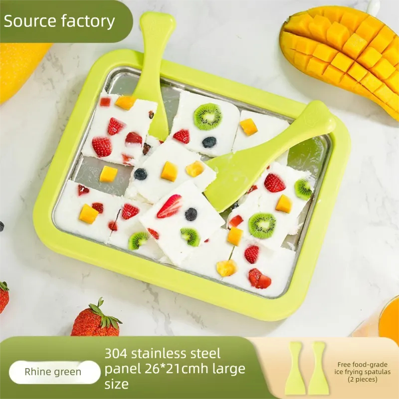 White DIY Rolled Ice Cream Maker Pan Instant Frozen Yoghurt & Sorbet Tray 304 Stainless Steel No Electricity Required with Spatulas  - Image 5