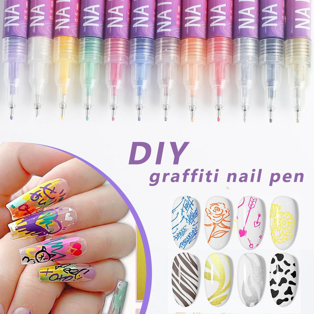 12 Piece Nail Art Graffiti Pen Set Acrylic Fine Tip Paint Markers for DIY Manicure & Salon Designs Waterproof Quick Dry - Image 4