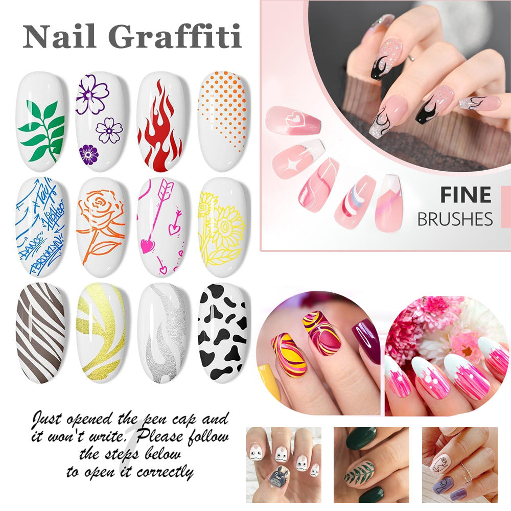 12 Piece Nail Art Graffiti Pen Set Acrylic Fine Tip Paint Markers for DIY Manicure & Salon Designs Waterproof Quick Dry - Image 6