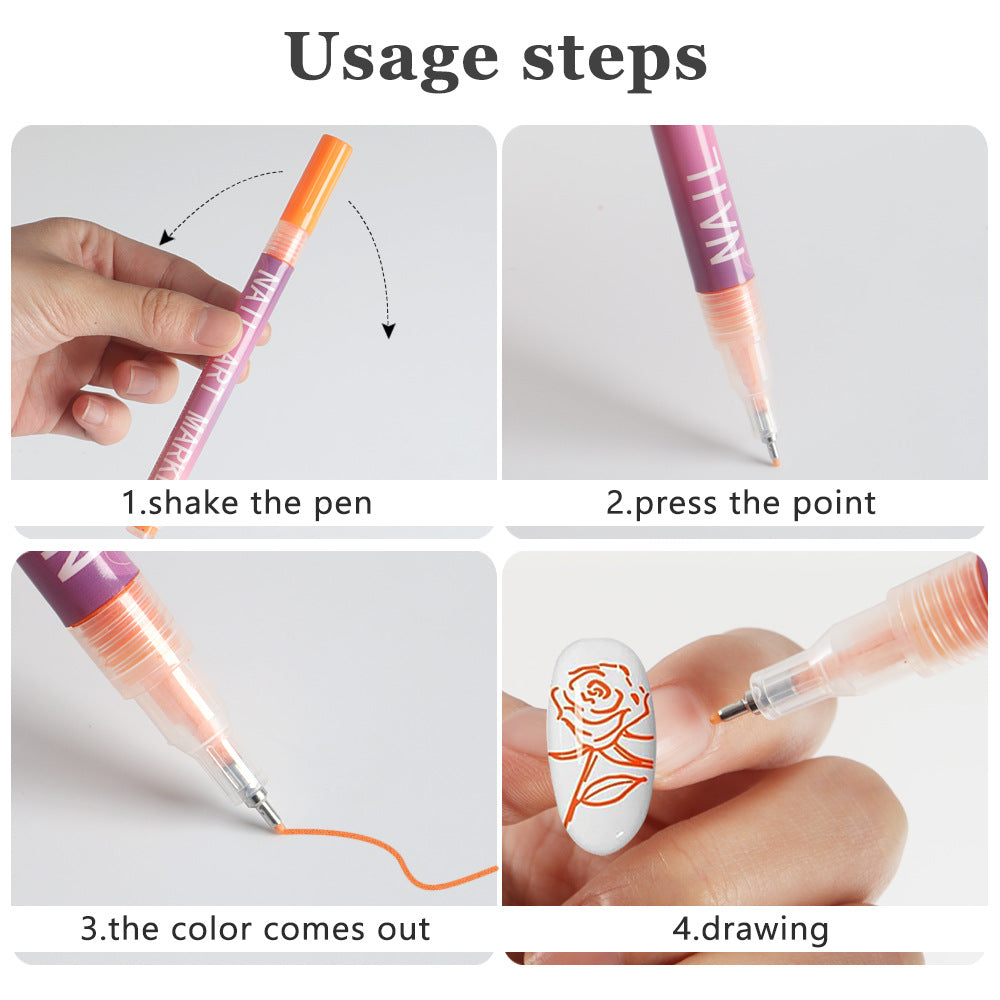 12 Piece Nail Art Graffiti Pen Set Acrylic Fine Tip Paint Markers for DIY Manicure & Salon Designs Waterproof Quick Dry - Image 7