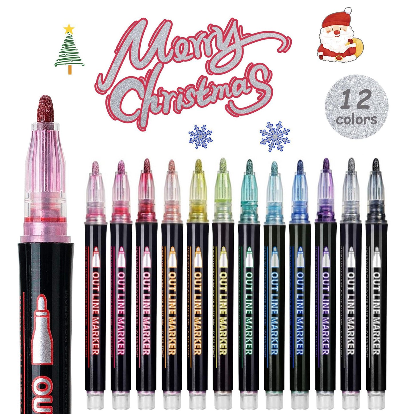 24 Piece Double Line Outline Pen Set Glitter Paint Markers 12 Colors Self-Outline Metallic Shimmer Pens for DIY Crafts Cards - Image 4