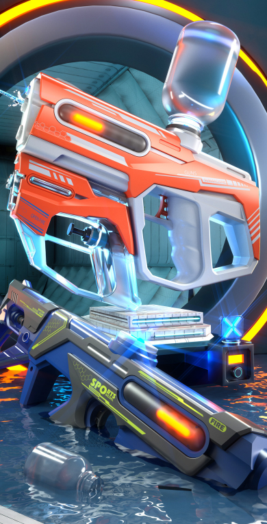 2-in-1 Electric Water Gun Automatic Squirt Blaster Set Detachable Mini Pistol High Capacity Summer Pool Toy Blue Grey - Image 2