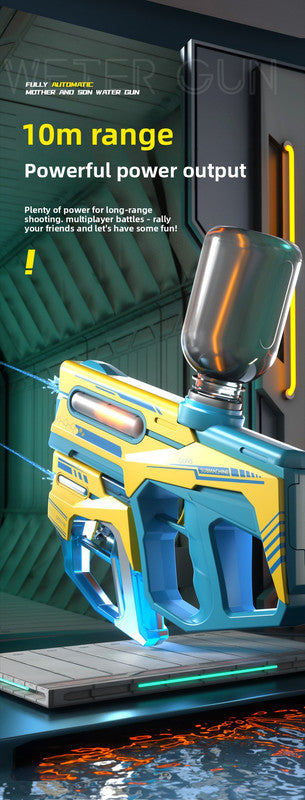 2-in-1 Electric Water Gun Automatic Squirt Blaster Set Detachable Mini Pistol High Capacity Summer Pool Toy Blue Grey - Image 5