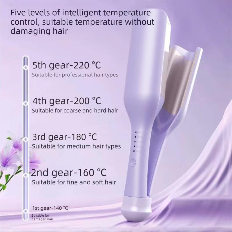 32mm French Style Deep V Hair Waver Mermaid Curls Iron Fast Heating Ceramic Styling Tool for Big Waves Purple AU Plug - Image 5