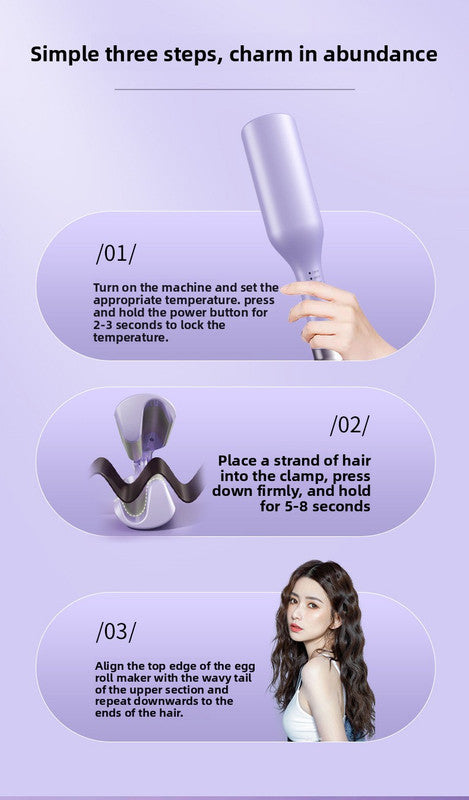 32mm French Style Deep V Hair Waver Mermaid Curls Iron Fast Heating Ceramic Styling Tool for Big Waves Purple AU Plug - Image 6