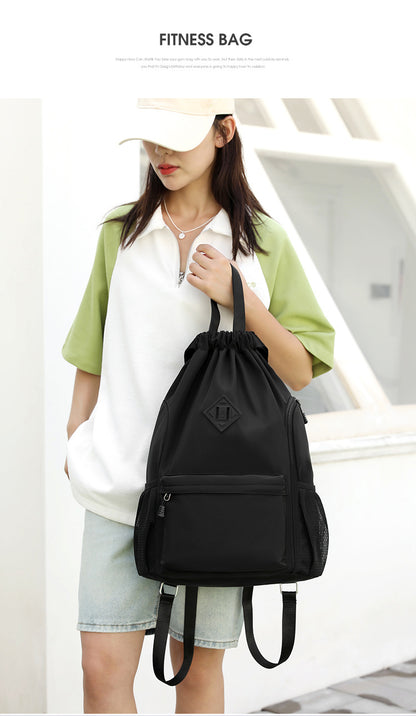 Large Drawstring Backpack Waterproof Gym Bag Lightweight Sports Sackpack with Zipper Pockets for Travel and Swimming Black - Image 2