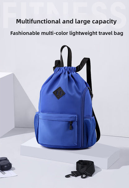 Large Drawstring Backpack Waterproof Gym Bag Lightweight Sports Sackpack with Zipper Pockets for Travel and Swimming Purple - Image 5