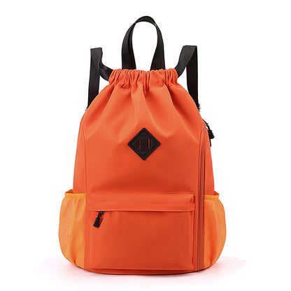 Large Drawstring Backpack Waterproof Gym Bag Lightweight Sports Sackpack with Zipper Pockets for Travel and Swimming Orange-red
