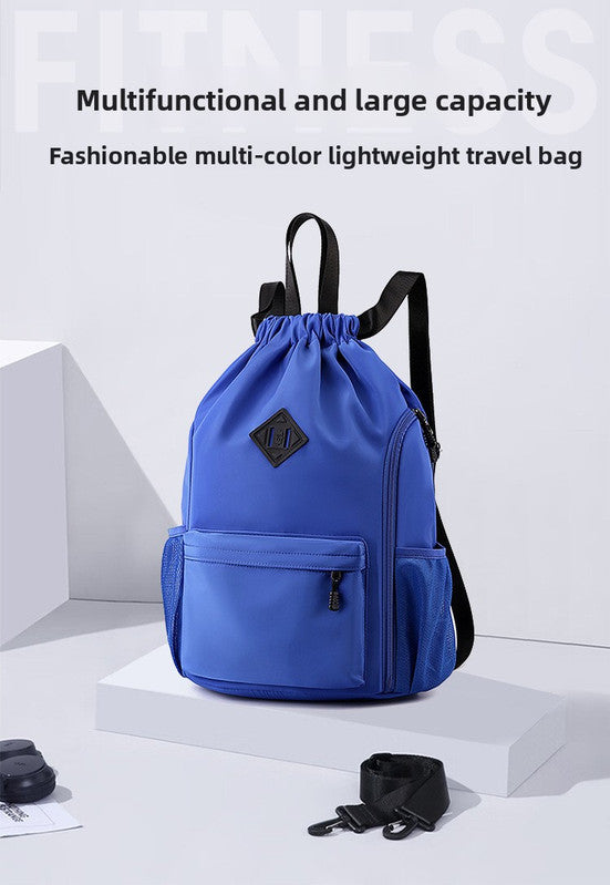 Large Drawstring Backpack Waterproof Gym Bag Lightweight Sports Sackpack with Zipper Pockets for Travel and Swimming Orange-red - Image 5