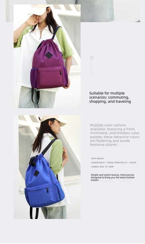 Large Drawstring Backpack Waterproof Gym Bag Lightweight Sports Sackpack with Zipper Pockets for Travel and Swimming Royal Blue - Image 4