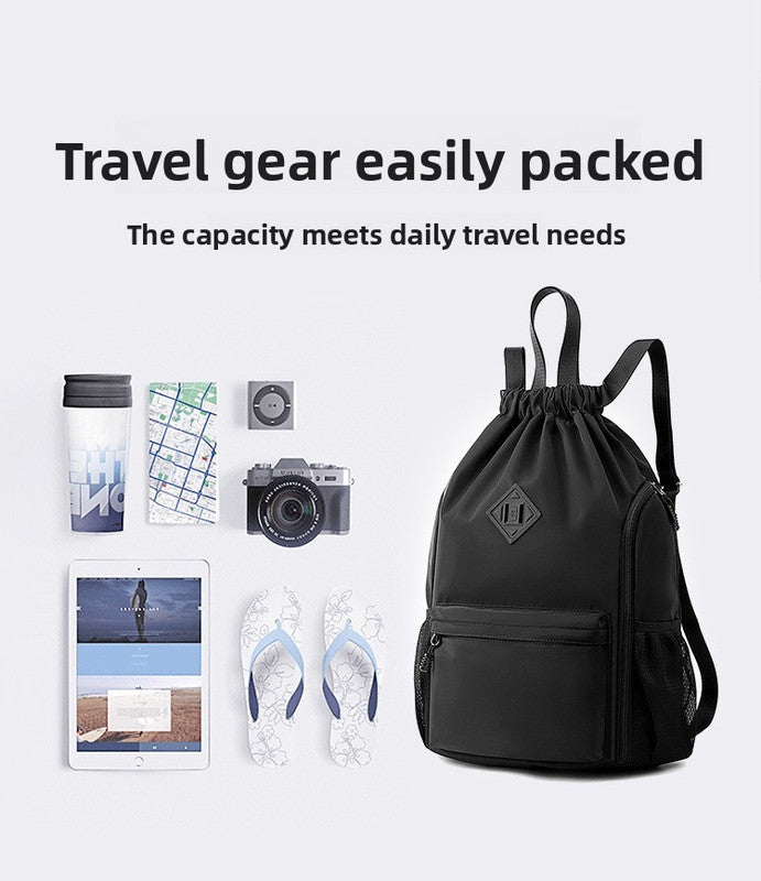 Large Drawstring Backpack Waterproof Gym Bag Lightweight Sports Sackpack with Zipper Pockets for Travel and Swimming Royal Blue - Image 6