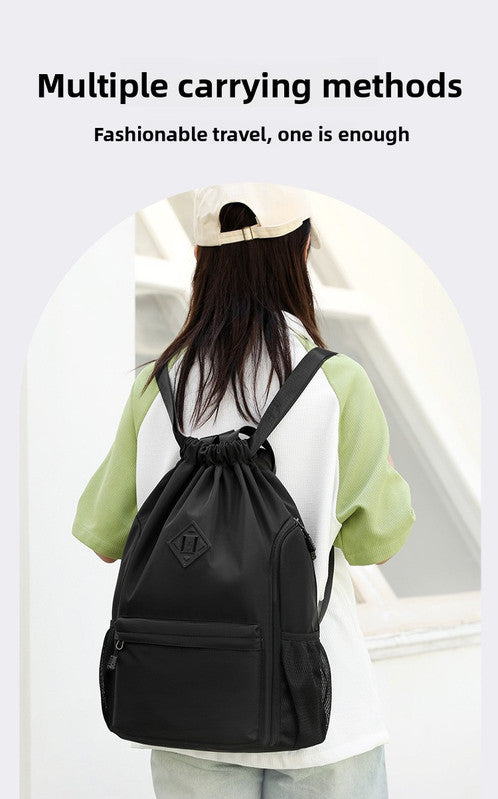 Large Drawstring Backpack Waterproof Gym Bag Lightweight Sports Sackpack with Zipper Pockets for Travel and Swimming Gray - Image 3