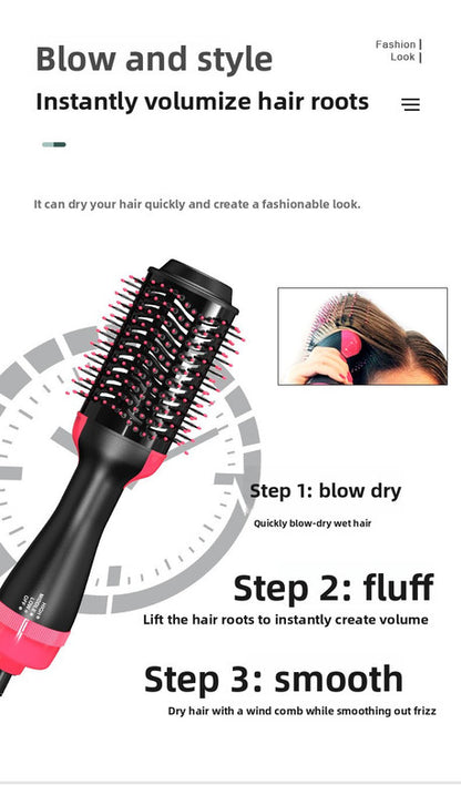 3-in-1 Hot Air Brush & Volumiser Hair Dryer Styler 1000W Ceramic Negative Ion Blowout Brush for Straightening and Curling Pink AU Plug - Image 9