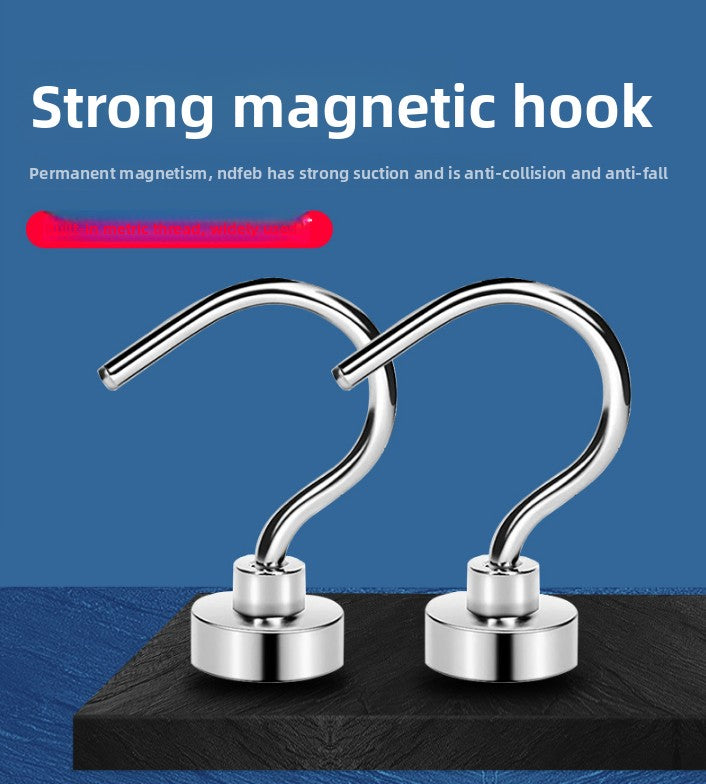 Neodymium Magnetic Hooks 25mm Base Large Open Mouth Hanger Heavy Duty Magnet for Fridge Kitchen BBQ Grill Utensils and Keys Silver - Image 2