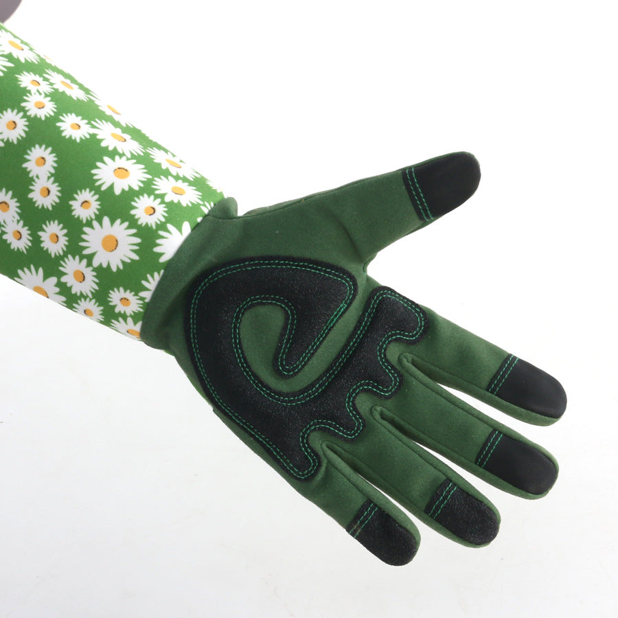 Green Long Gardening Gloves Thorn Proof Rose Pruning Gauntlets with Touchscreen Fingertips Breathable Forearm Protection Daisy Print - Image 5