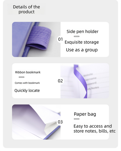 Black Password Log Book with Alphabetical Tabs Internet Address Organizer Small PU Leather Notebook with Owl Design Pen Holder and Inner Pocket Ideal for Home and Office - Image 3