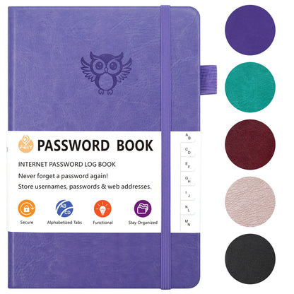 Black Password Log Book with Alphabetical Tabs Internet Address Organizer Small PU Leather Notebook with Owl Design Pen Holder and Inner Pocket Ideal for Home and Office - Image 8