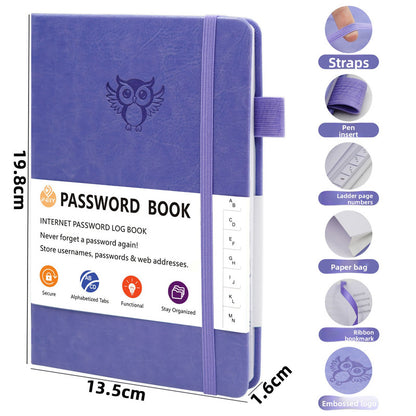 Light purple Password Log Book with Alphabetical Tabs Internet Address Organizer Small PU Leather Notebook with Owl Design Pen Holder and Inner Pocket Ideal for Home and Office - Image 9
