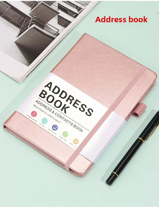Rose Gold Address Book with Alphabetical Tabs B6 Hardcover Telephone & Contact Organizer with Pen Holder & Elastic Band for Home Office