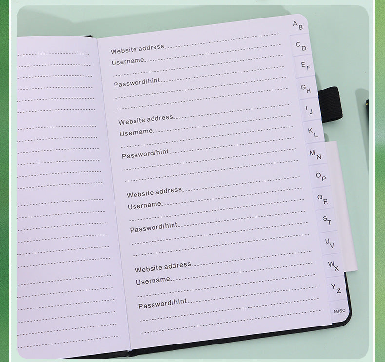 Rose Gold Password Book with Alphabetical Tabs B6 Hardcover Internet Address Logbook & Password Organizer with Pen Loop Elastic Band and Inner Pocket - Image 7