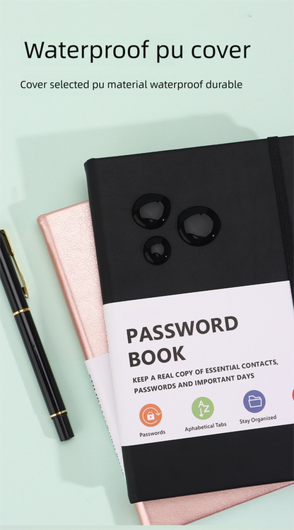 Black Password Book with Alphabetical Tabs B6 Hardcover Internet Address Logbook & Password Organizer with Pen Loop Elastic Band and Inner Pocket - Image 3