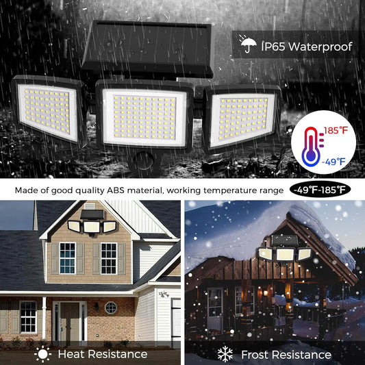 Solar Outdoor Security Lights Motion Sensor 210 LED - 3 Adjustable Heads Flood Light with Remote Control IP65 Waterproof for Garden Garage & Yard - Image 4