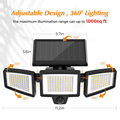 Solar Outdoor Security Lights Motion Sensor 210 LED - 3 Adjustable Heads Flood Light with Remote Control IP65 Waterproof for Garden Garage & Yard - Image 6
