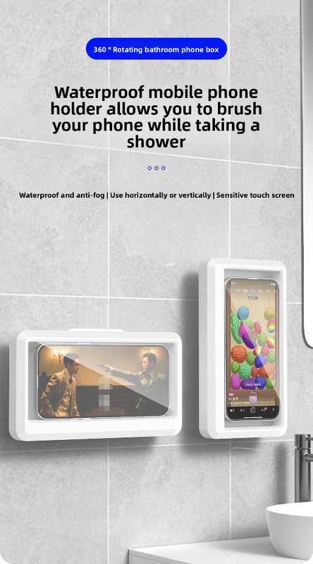 Waterproof Shower Phone Holder White Wall Mount - 360° Rotating Retractable Anti-Fog Touch Screen Case for Bathroom & Kitchen - Fits Phones up to 6.8 Inch - Image 2