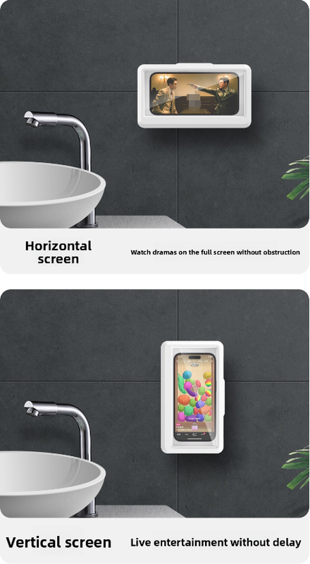 Waterproof Shower Phone Holder Wall Mount with Aromatherapy - 360° Rotating & Retractable Anti-Fog Case - Drill-Free Bathroom & Kitchen Mobile Stand - White - Image 3