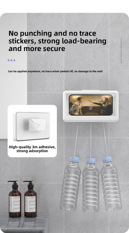 Waterproof Shower Phone Holder Wall Mount with Aromatherapy - 360° Rotating & Retractable Anti-Fog Case - Drill-Free Bathroom & Kitchen Mobile Stand - White - Image 4