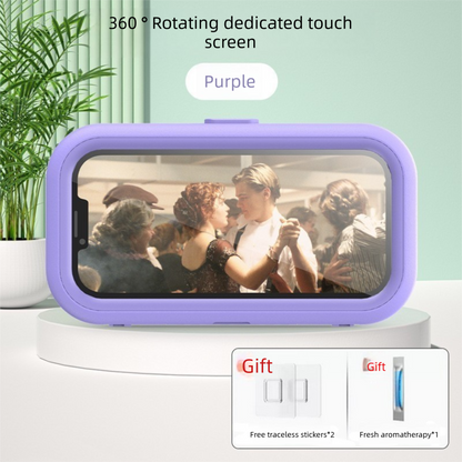 Waterproof Shower Phone Holder Wall Mount with Aromatherapy - 360° Rotating & Retractable Anti-Fog Case - Drill-Free Bathroom & Kitchen Mobile Stand - Purple