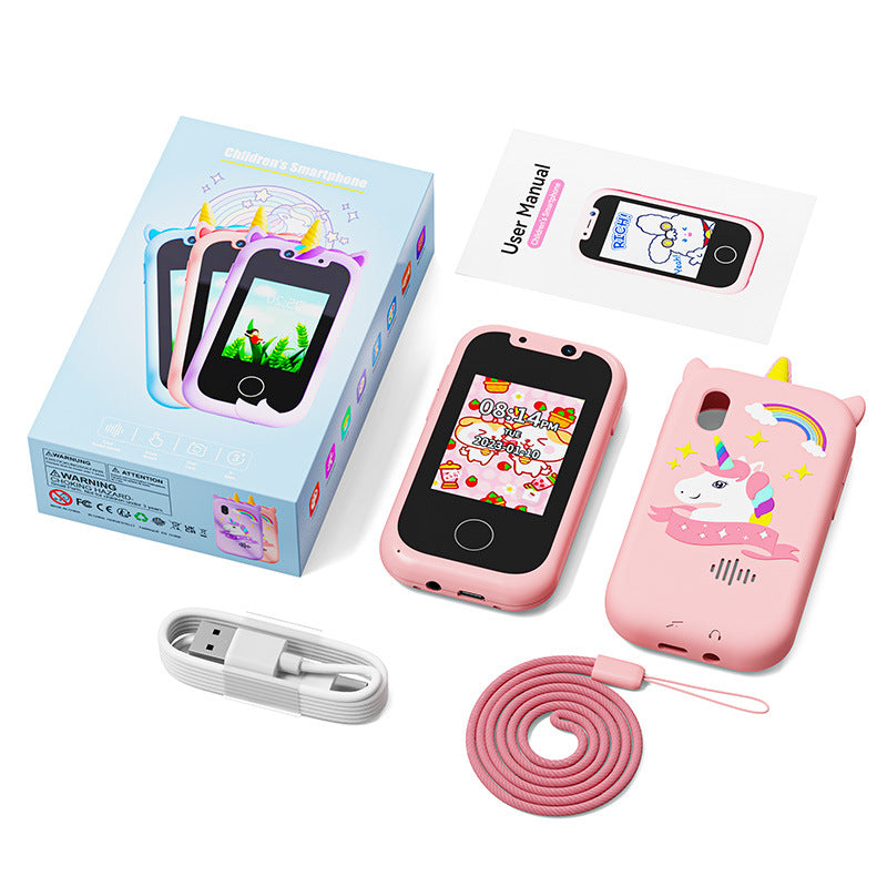 Kids Unicorn Smart Phone Toy with Dual Camera and IPS Touch Screen Educational Games MP3 Music Player 512MB Card Included Pink Silicone Case Ideal for Girls Gift - Image 2